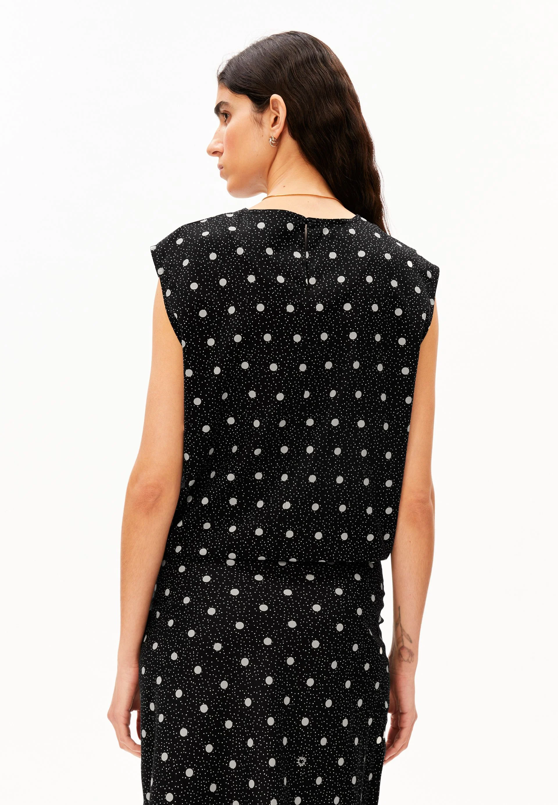 GEPUNKTETE BLUSE MIT KORDELZUG | black-white - Image 2