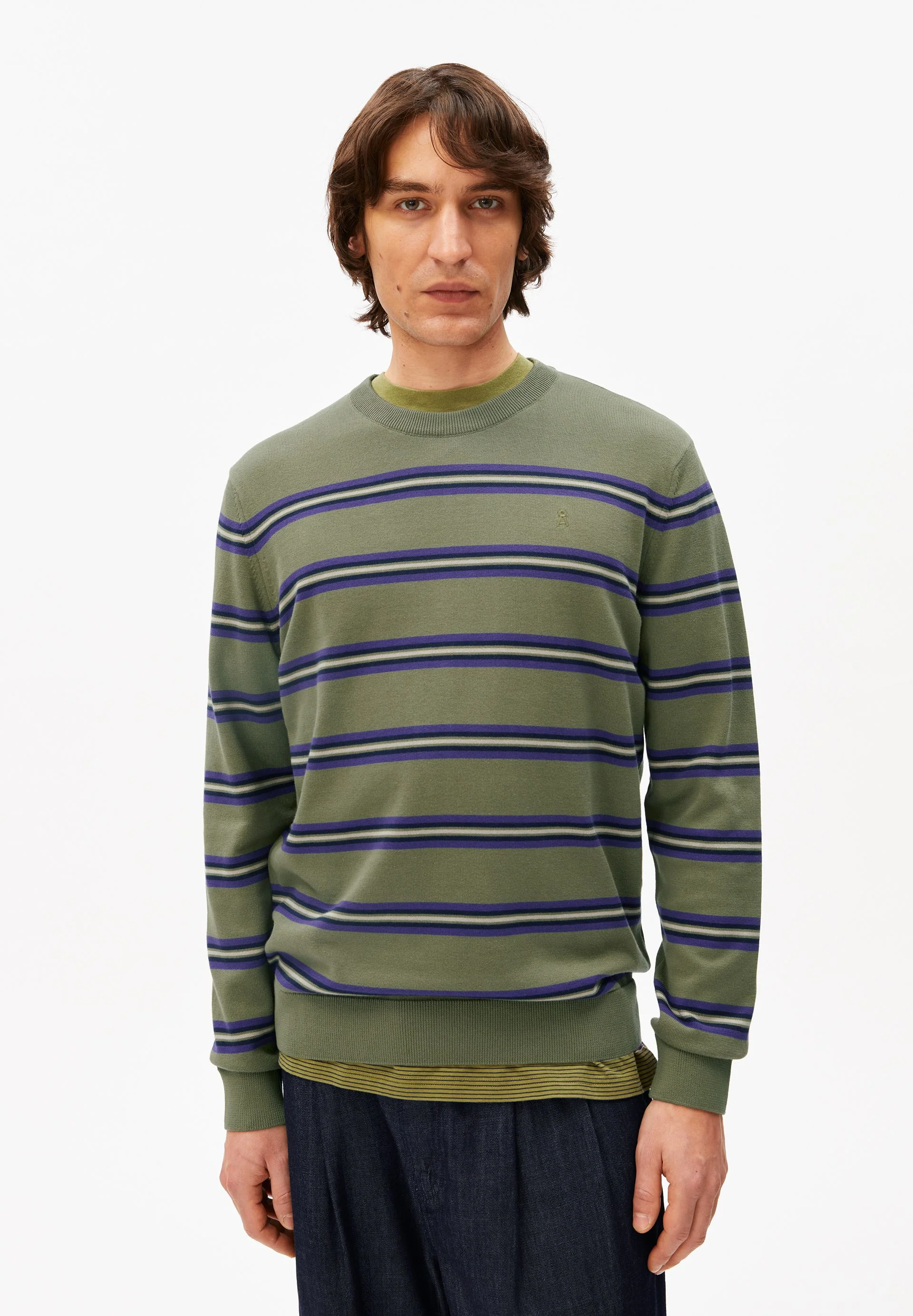 LOUKAA FEINSTRICKPULLOVER | fatigue green-tinted navy