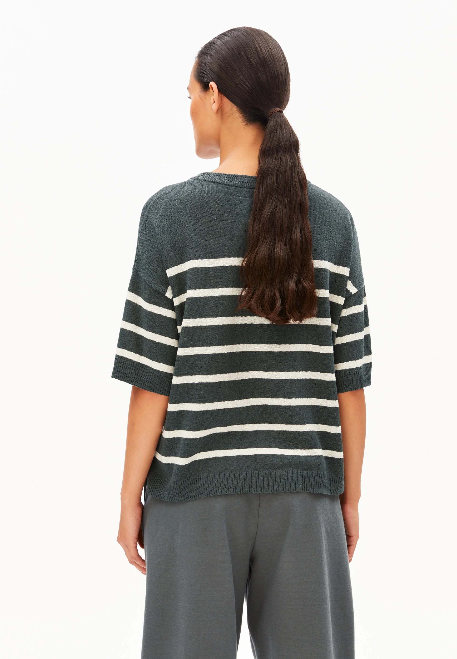 GESTREIFTER LEINEN-MIX PULLOVER | space steel-undyed - Image 2